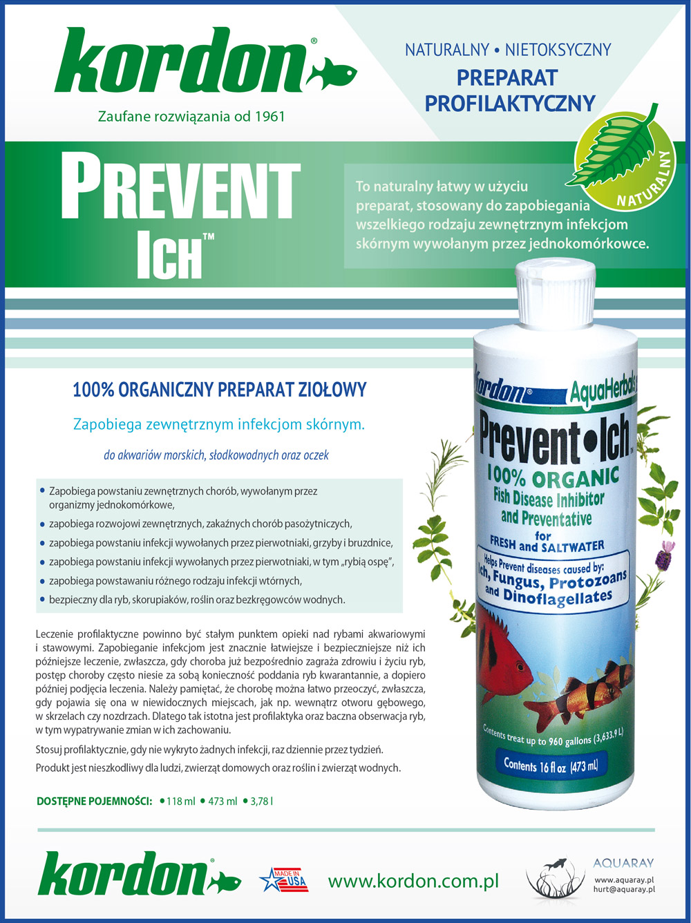 KORDON Prevent Ich (39544) - Ziołowy preparat leczniczy na zewnętrzne infekcje skórne