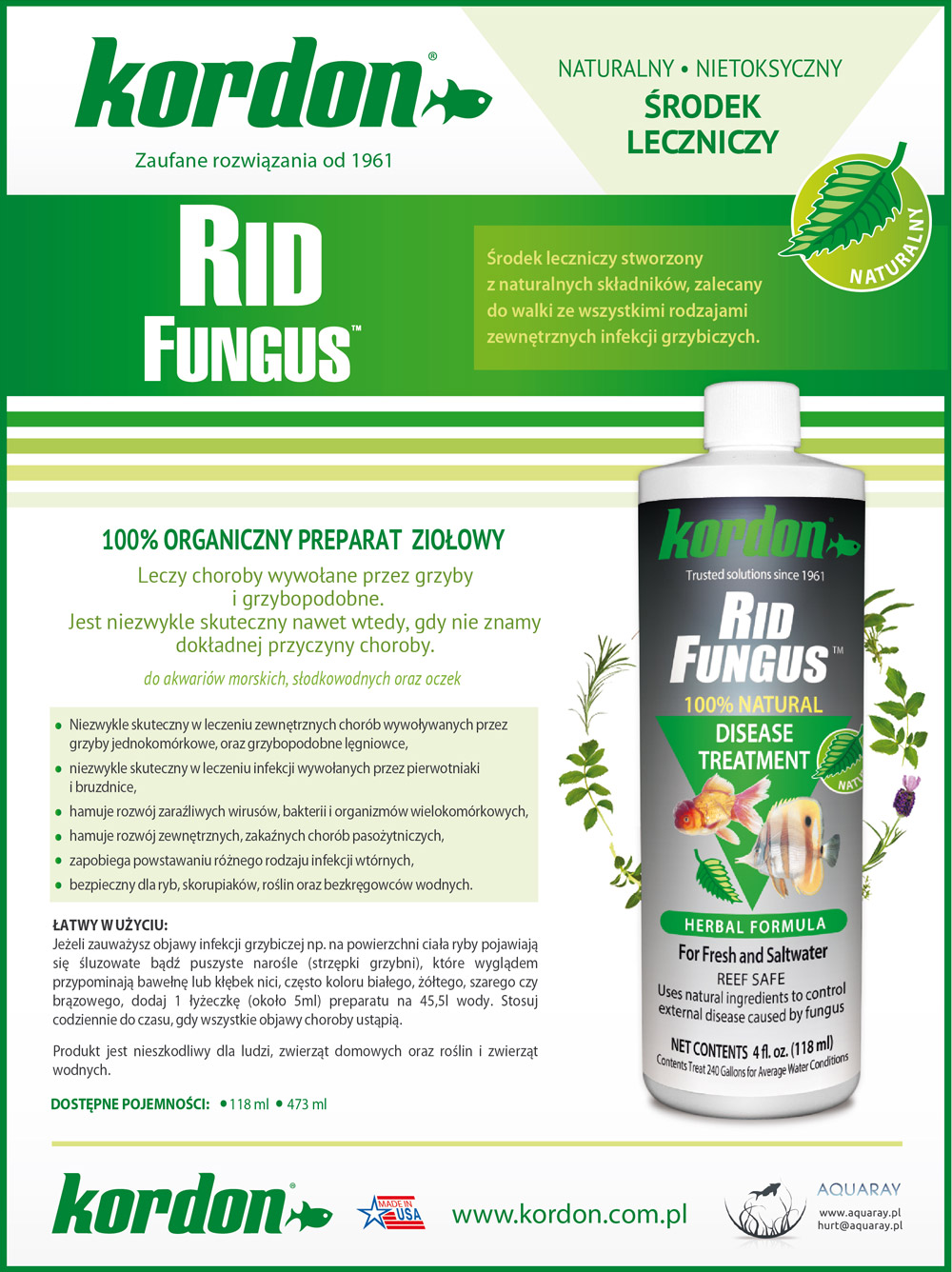 KORDON Rid Fungus (39844) - Ziołowy preparat leczniczy na choroby wywoływane przez grzyby i grzybopodobne