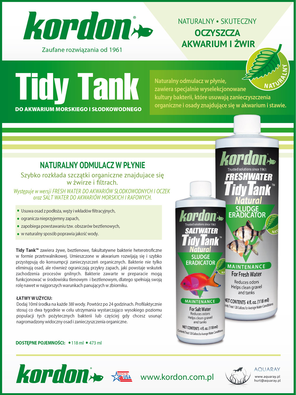 KORDON Tidy Tank Freshwater (39666) - Odmulacz w płynie do akwarium słodkowodnego i oczka wodnego