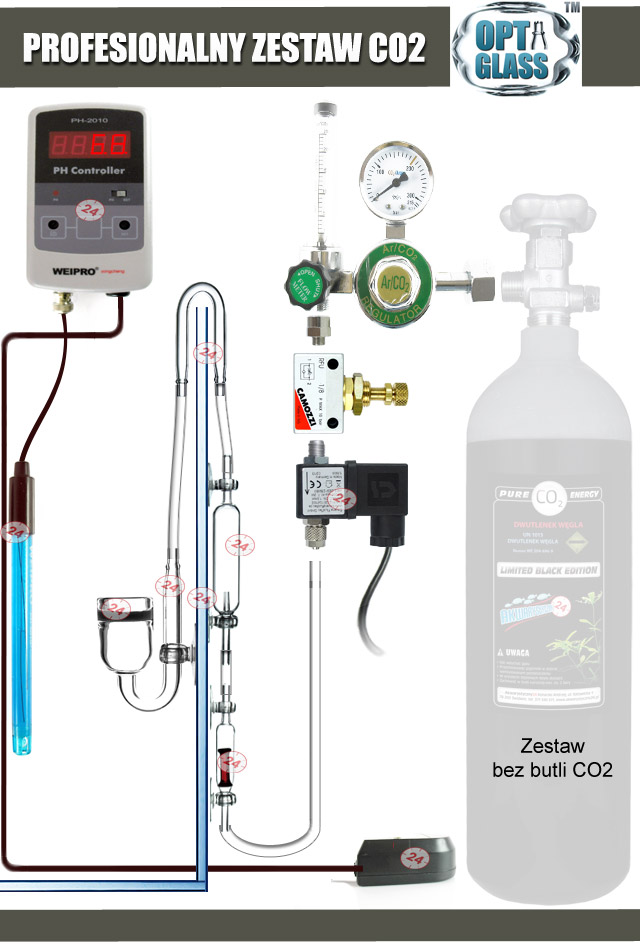 800N - Zestaw Co2 bez butli, z elektrozaworem i komputerem ph