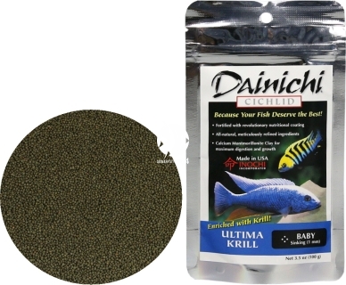 DAINICHI (Termin: 01.2022) Cichlid Ultima Krill Sinking 100g baby - Doskonale zbilansowany pokarm wspomagający szybki wzrost i prawidłowy rozwój pielęgnic