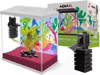 AQUAEL Leddy Mini Creative Set 30 White (122983) - Zestaw, akwarium z wyposażeniem