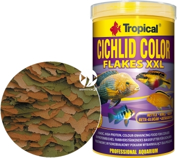 TROPICAL Cichlid Color Flakes XXL 1000ml/160g (77156) - Podstawowy, wysokobiałkowy pokarm wybarwiający dla pielęgnic