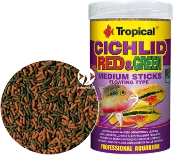 TROPICAL Cichlid Red & Green Medium Sticks 250ml/90g (63724) - Pływające pałeczki ze spiruliną i astaksantyną dla średnich pielęgnic