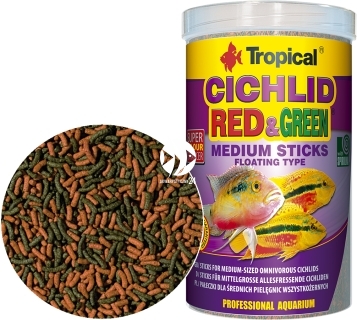 TROPICAL Cichlid Red & Green Medium Sticks 1000ml/360g (63726) - Pływające pałeczki ze spiruliną i astaksantyną dla średnich pielęgnic