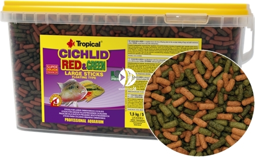 TROPICAL Cichlid Red & Green Large Sticks 5L/1,5kg (63738) - Pływające pałeczki ze spiruliną i astaksantyną dla dużych pielęgnic