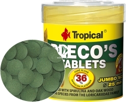 TROPICAL Pleco's Tablets 50ml/30g 11szt (20772) - Pokarm ze spiruliną i dodatkiem drewna dębowego dla dużych zbrojników