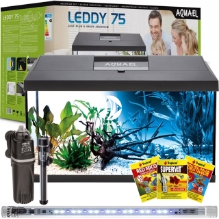 AQUAEL Leddy Plus 75 Day&Night Black 2.0 (124534) - Zestaw akwariowy: oświetlenie LED, filtr, grzałka