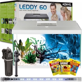 AQUAEL Leddy Plus 60 Day&Night White 2.0 (124533) - Zestaw akwariowy: oświetlenie LED, filtr, grzałka