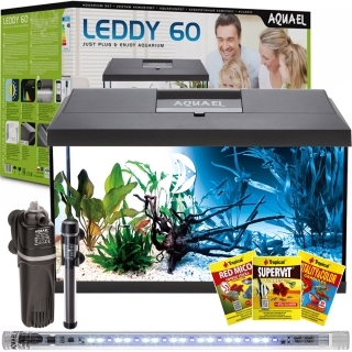 AQUAEL Leddy Plus 60 Day&Night Black 2.0 (124532) - Zestaw akwariowy: oświetlenie LED, filtr, grzałka