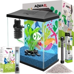Leddy Mini Creative Set 30 Black + Wyposażenie - FULL SET 1 - Zestaw: akwarium filtr pokrywa oświetlenie grzałka podłoże