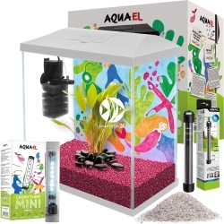Leddy Mini Creative Set 30 White + Wyposażenie - FULL SET 2 - Zestaw: akwarium filtr pokrywa oświetlenie grzałka podłoże