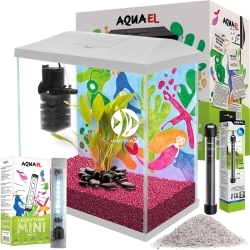 Leddy Mini Creative Set 35 White + Wyposażenie - FULL SET 4 - Zestaw: akwarium filtr pokrywa oświetlenie grzałka podłoże