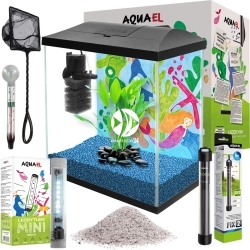 Leddy Mini Creative Set 30 Black + Wyposażenie - FULL SET 5 - Zestaw: akwarium filtr pokrywa oświetlenie grzałka podłoże termometr siatka