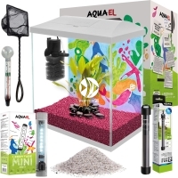 Leddy Mini Creative Set 30 White + Wyposażenie - FULL SET 6 - Zestaw: akwarium filtr pokrywa oświetlenie grzałka podłoże termometr siatka