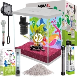 Leddy Mini Creative Set 30 White + Wyposażenie - FULL SET 6 - Zestaw: akwarium filtr pokrywa oświetlenie grzałka podłoże termometr siatka