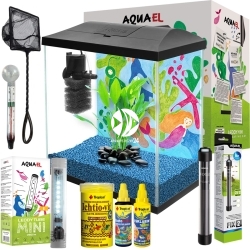 Leddy Mini Creative Set 35 Black + Wyposażenie - FULL SET 11 - Zestaw: akwarium filtr pokrywa oświetlenie grzałka termometr siatka preparaty pokarm