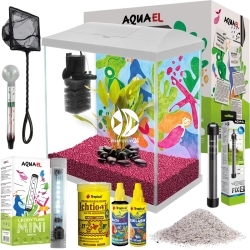 Leddy Mini Creative Set 35 White + Wyposażenie - FULL SET 16 - Zestaw: akwarium filtr pokrywa oświetlenie grzałka podłoże termometr siatka preparaty pokarm