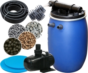 Zestaw filtracyjny do oczka z wodospadem do 45000l + UV (55W) - Zawiera: filtr ciśnieniowy, pompa, lampa UVC, wąż spiralny