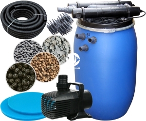 Zestaw filtracyjny do oczka z wodospadem do 85000l + UV - Zawiera: filtr ciśnieniowy, pompa, lampa UVC, wąż spiralny
