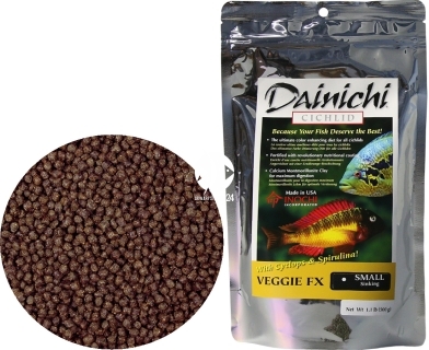 DAINICHI Cichlid Veggie FX Sinking (12512) - Pokarm super premium dla pielęgnic roślinożernych silnie wzbogacony w 6 składników wybarwiających