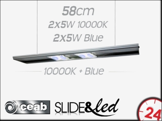 CEAB SLIDE&Led 10000K+Blue 2X5W+2X5W 58cm (SLMD60) - Energooszczędne, modułowe oświetlenie Led do akwarium morskiego i słodkowodnego.