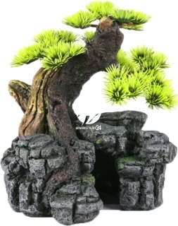 AQUA DELLA Bonsai SM (234-105337) - Ręcznie malowany drzewo bonsai z igiełkami do akwarium (wymiary: 16,5x16,5x18cm)