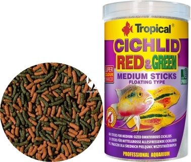 TROPICAL Cichlid Red & Green Sticks - Pływające pałeczki ze spiruliną i astaksantyną dla średnich pielęgnic