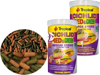 TROPICAL Cichlid Red & Green Sticks - Pływające pałeczki ze spiruliną i astaksantyną dla średnich pielęgnic