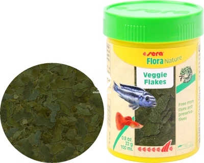 SERA Flora Nature Veggie Flakes (32244) - Roślinny pokarm dla ryb akwariowych ze spiruliną