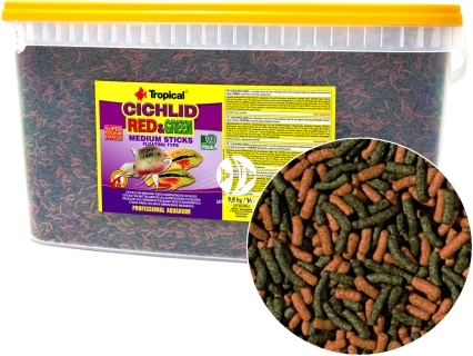 TROPICAL Cichlid Red & Green Sticks - Pływające pałeczki ze spiruliną i astaksantyną dla średnich pielęgnic