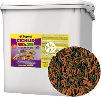 TROPICAL Cichlid Red & Green Sticks - Pływające pałeczki ze spiruliną i astaksantyną dla średnich pielęgnic