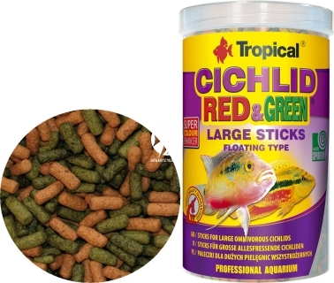 TROPICAL Cichlid Red & Green Sticks - Pływające pałeczki ze spiruliną i astaksantyną dla średnich pielęgnic