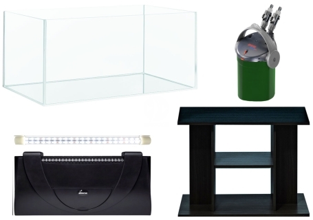 Zestaw Akwariowy 60l LED + Filtr + Szafka - Zawiera: akwarium, pokrywa z oświetleniem LED, podkładka, filtr, szafka