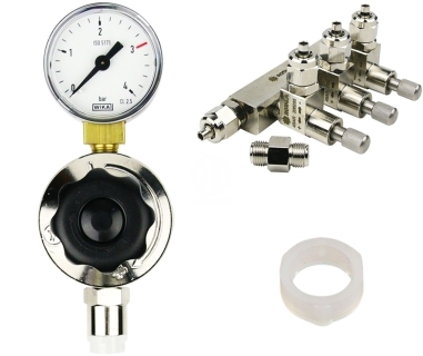 ROTALA Zestaw CO2 do akwarium nr. 19 - Zawiera: Reduktor z jednym manometrem, zaworek precyzyjny trzy-wyjściowy, 2x uszczelka