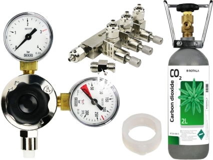 ROTALA Zestaw CO2 do akwarium nr. 32 - Zawiera: Butla 2L, reduktor z dwoma manometrami, zaworek precyzyjny trzy-wyjściowy, 2x uszczelka