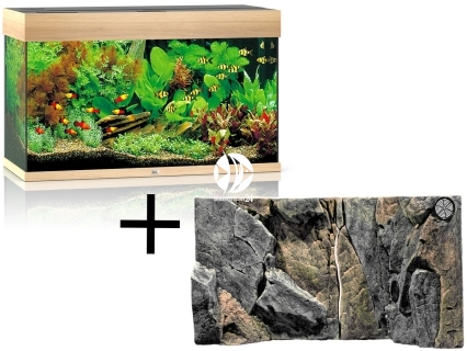 Rio 125 LED Jasne drewno (dąb) + Tło Rocky Juwel - Zawiera: akwarium z pełnym wyposażeniem, tło strukturalne