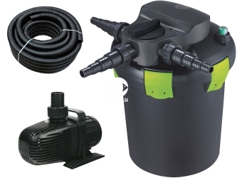 Zestaw do filtracji oczka z wodospadem 2000-6000l ECO - Zawiera: filtr ciśnieniowy, pompa, wąż spiralny